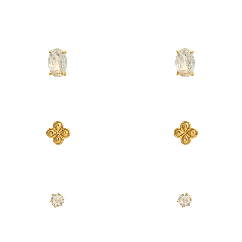 Oval shinny stud roundcz stud mini flower stud