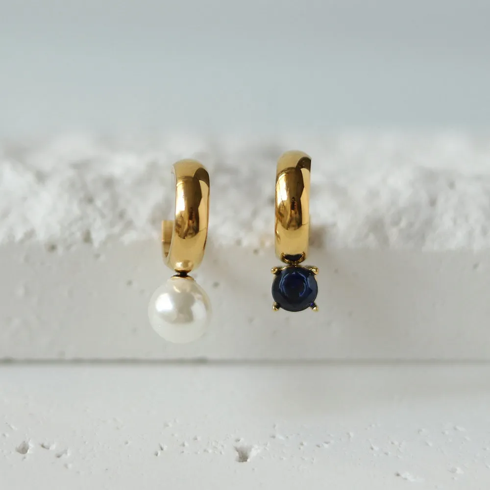 Blue diamond CZ pearl earrings