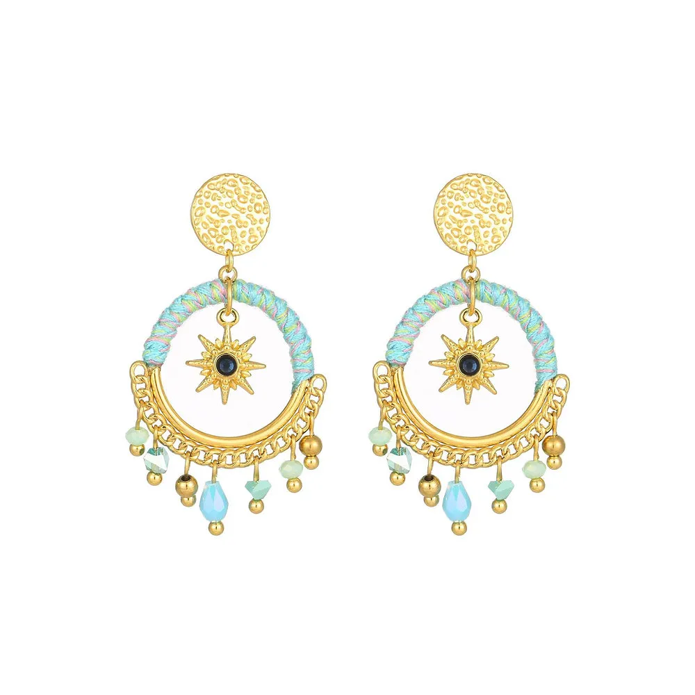 Handmade braide cord crystal dangling earrings