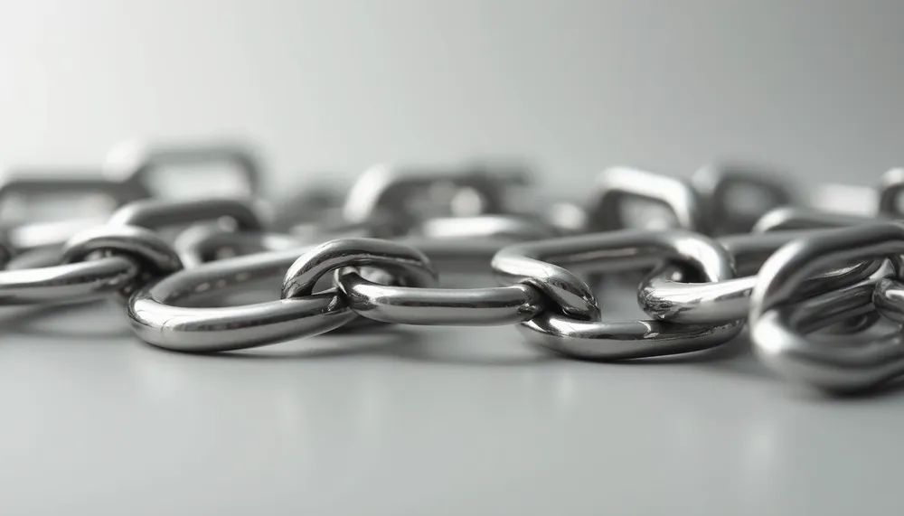 Close-up view of stainless steel link chains with polished finish