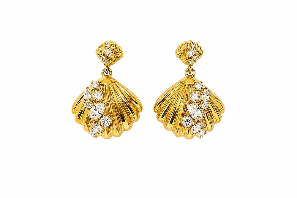 Organic Shell Zircon Earrings | 316L Stainless Steel OEM