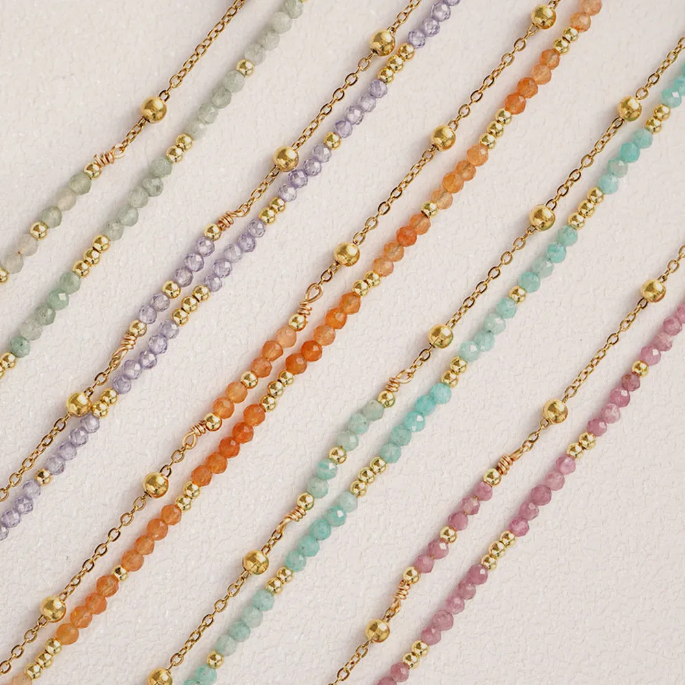 Bohemian Double-Layer Natural Stone Beaded Bracelet – Custom Logo | 16+5cm Adjus