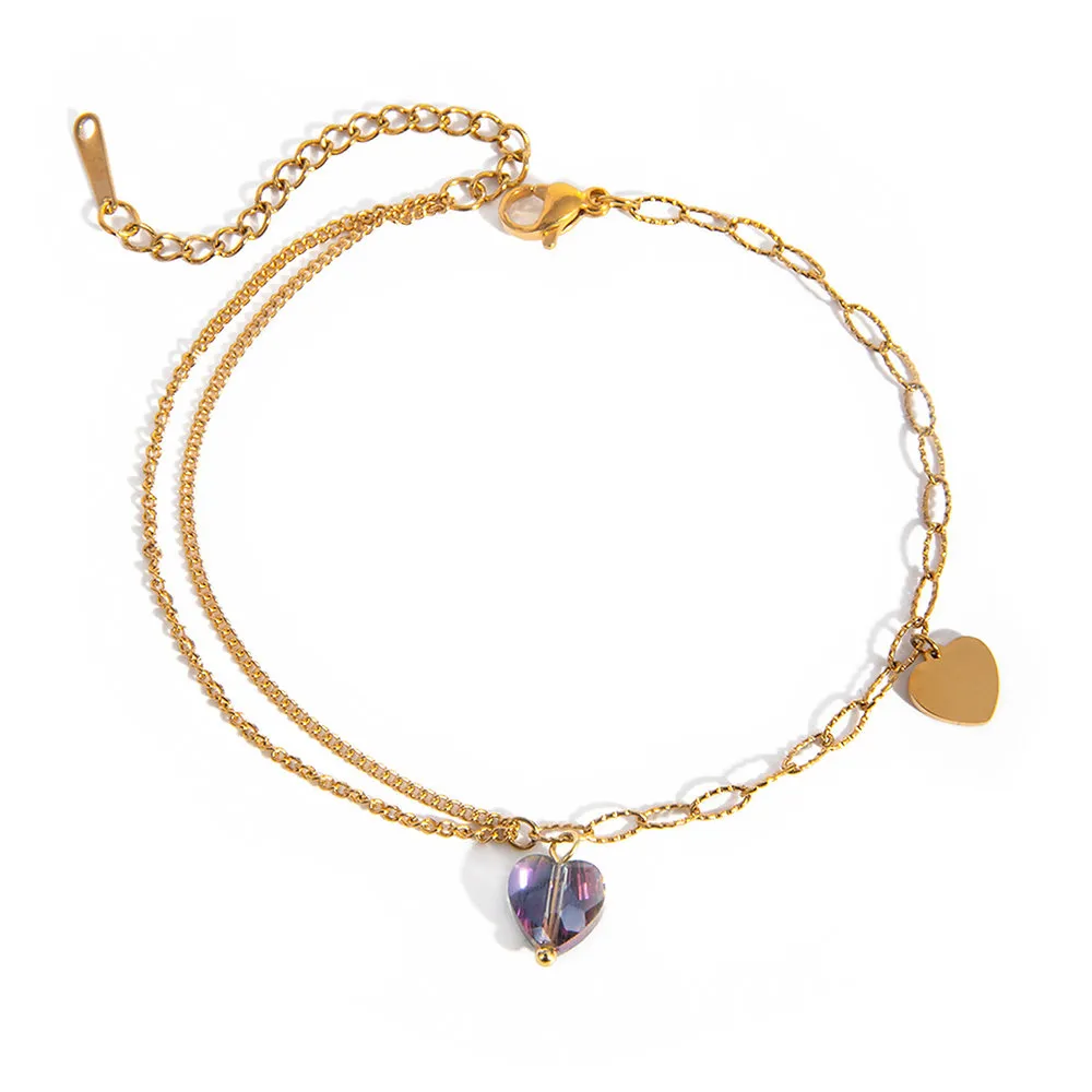 heart double layer anklet custom stainless steel bracelet