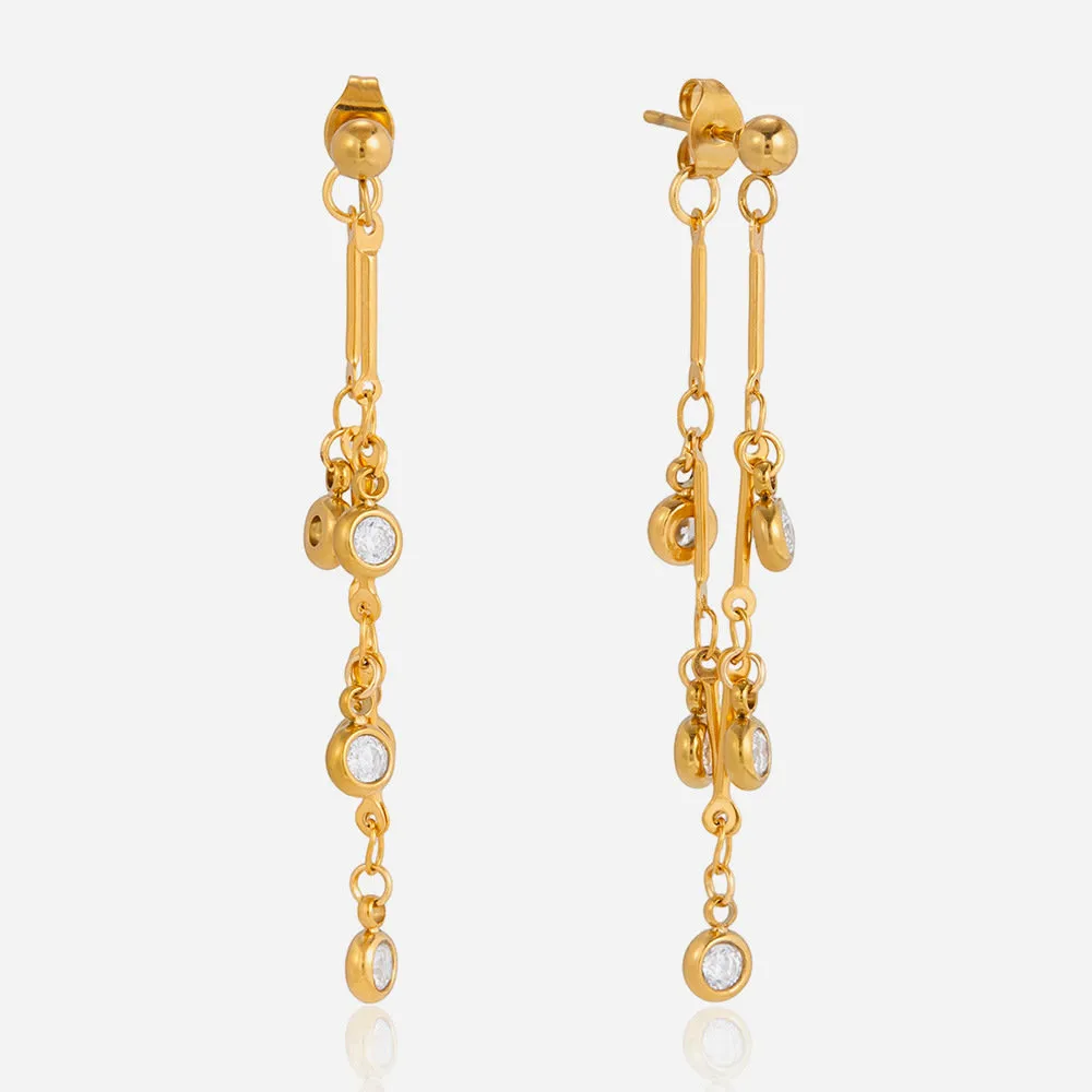 316L Stainless Steel Zircon Tassel Earrings | 18K PVD Gold OEM Jewelry