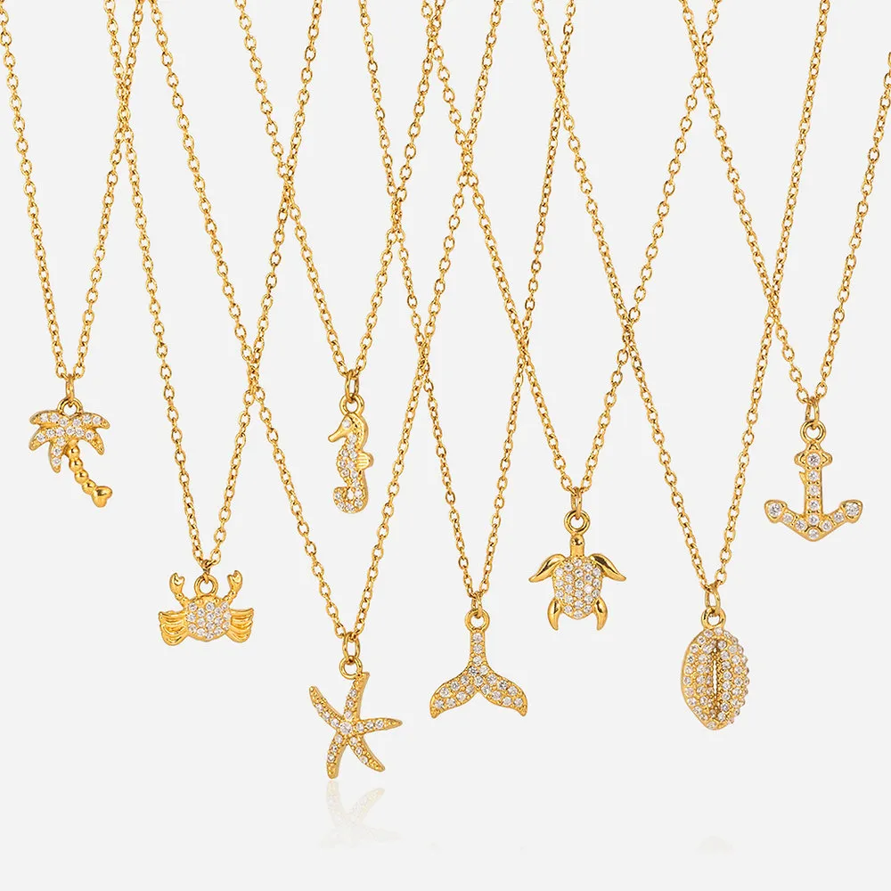 316L Stainless Steel Ocean Charm Necklace | 18K PVD Gold OEM Jewelry