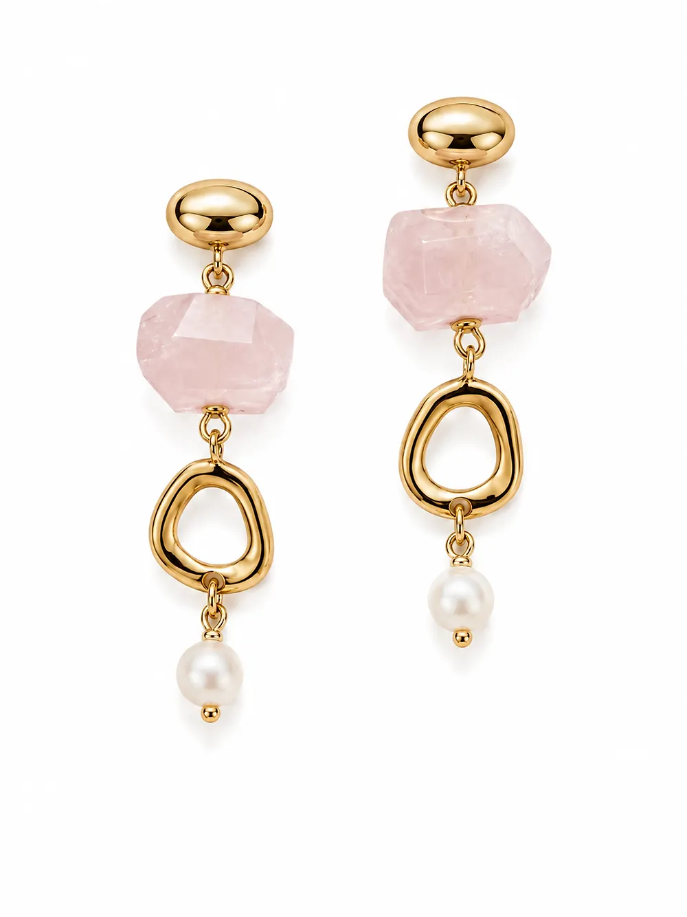 Custom Stainless Steel Earrings Manufacturer | Rose Quartz Drop Earrings OEM