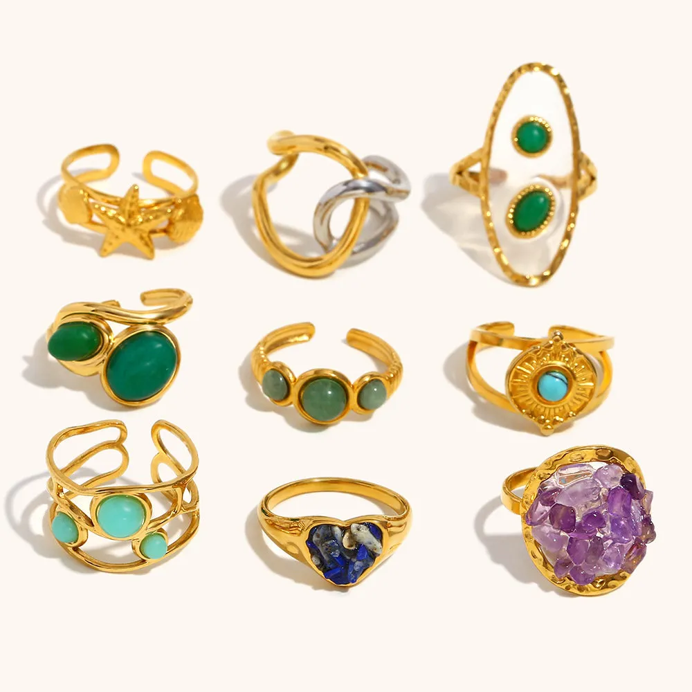 Unique sea Starfish Ring - Vintage Style with Natural Stone & PVD Plating
