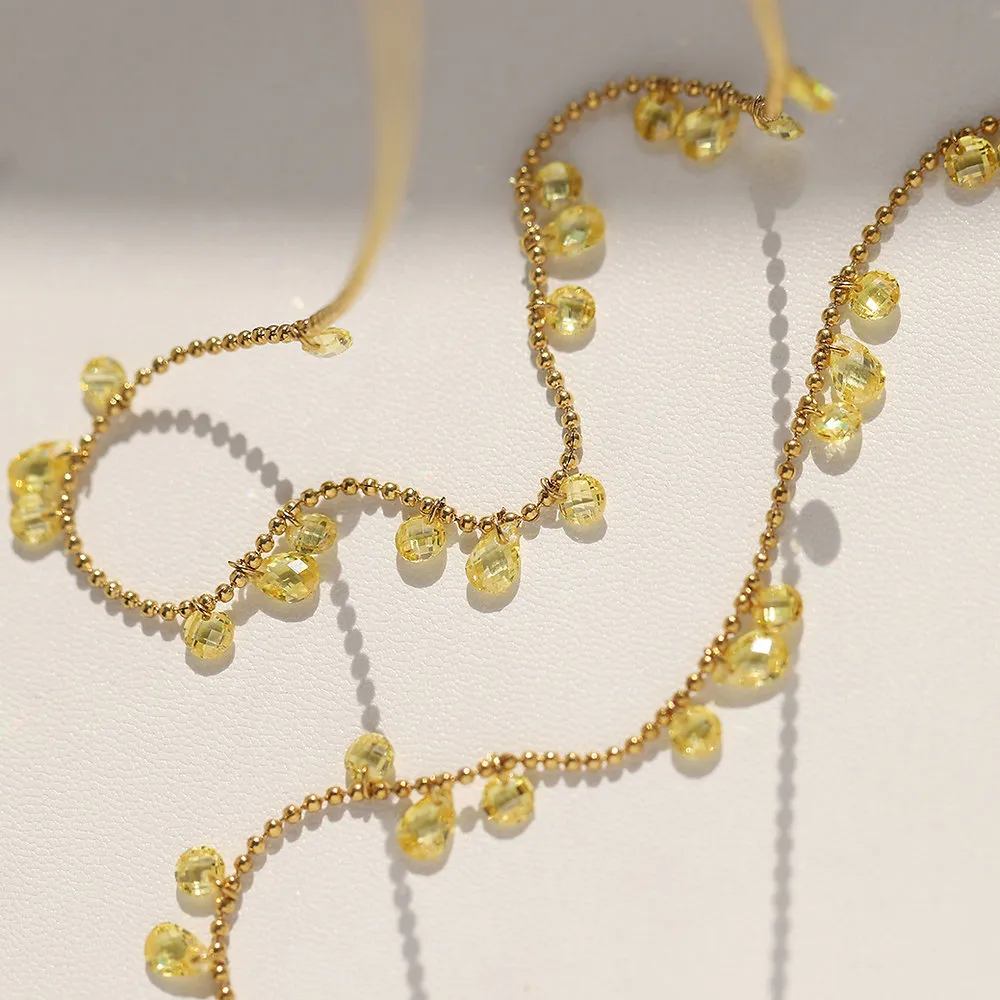 Galaxy-Inspired Yellow CZ Teardrop Necklace – Stainless Steel | Custom Logo