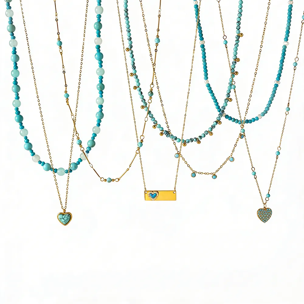 Turquoise Combination Stainless Steel Necklace – Mini Pendant Summer Jewelry