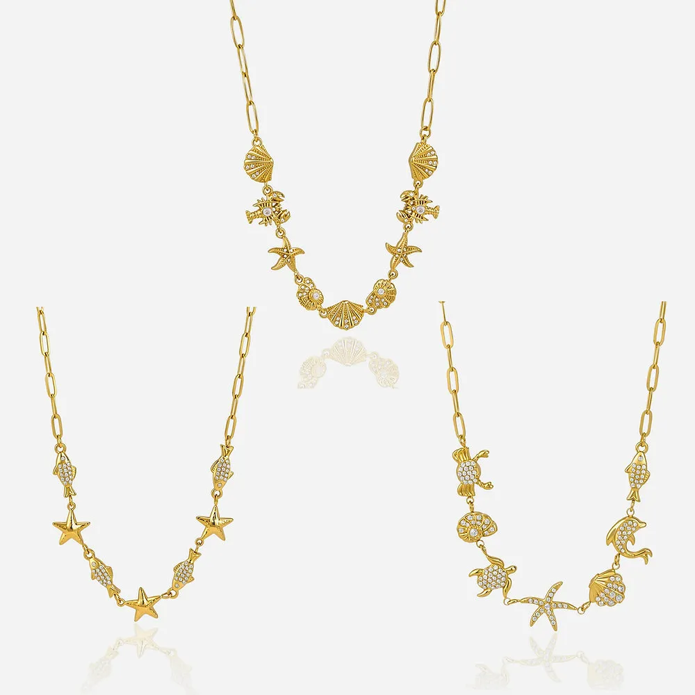 316L Stainless Steel Ocean Charm Necklace | 18K PVD Gold OEM Jewelry