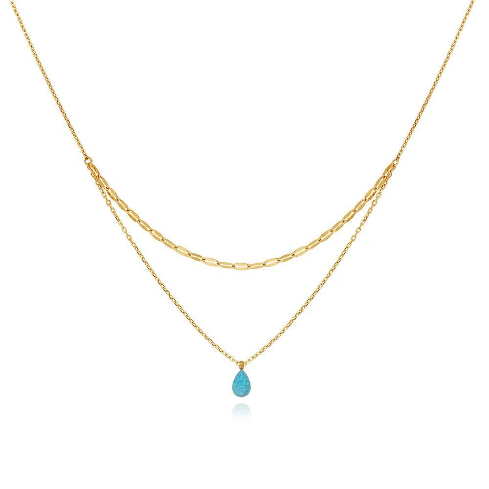 Tear Drop opal double layer necklace