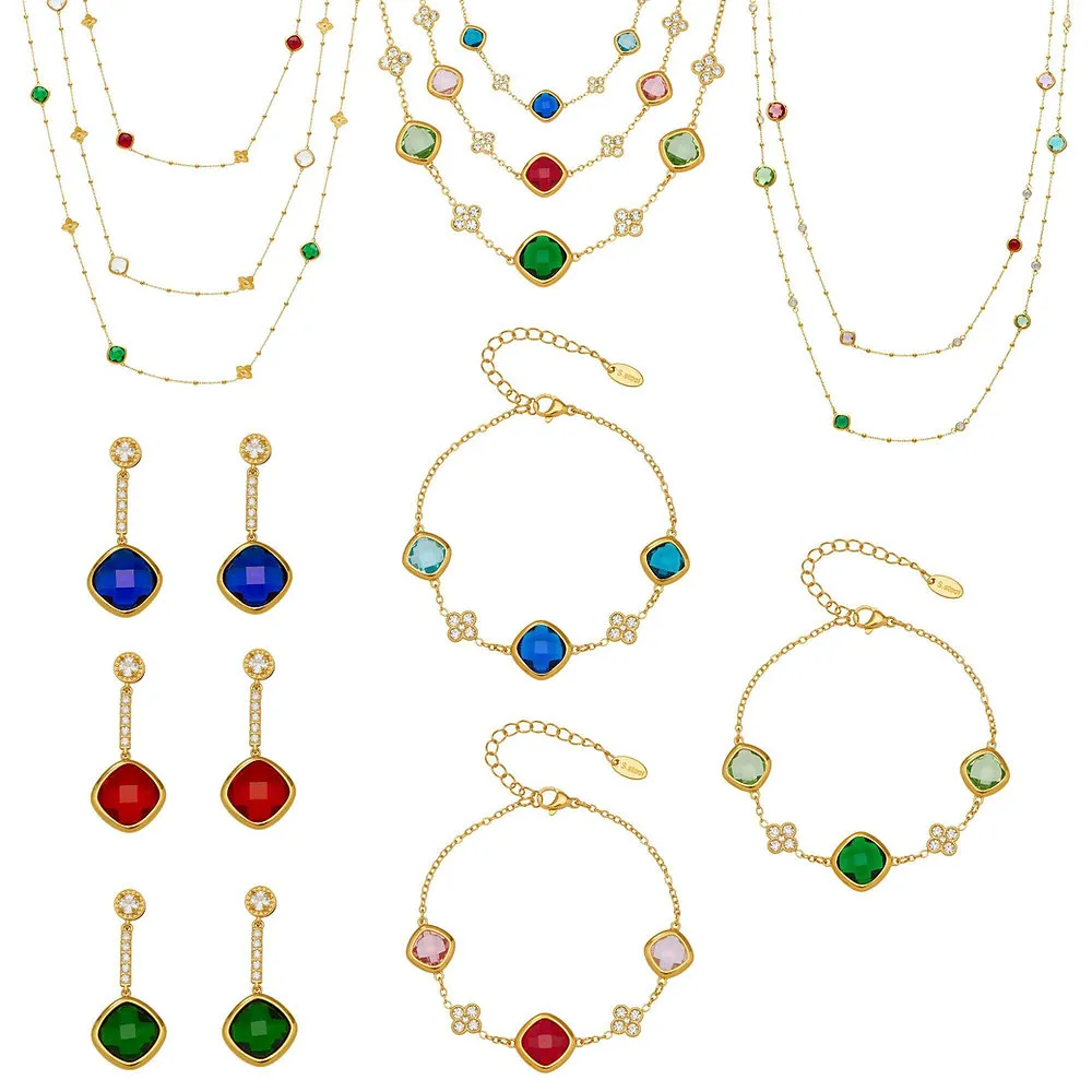 Stainless Steel Clover Zircon Jewelry Set – Necklace, Bracelet & Earrings