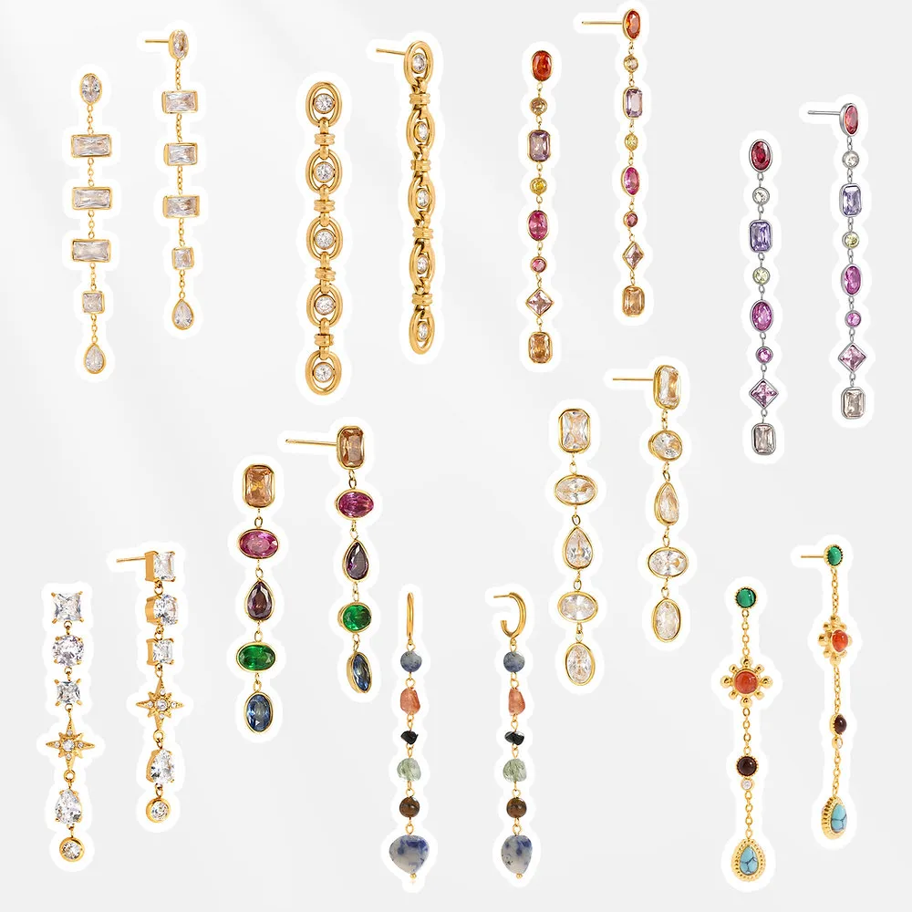 316L Stainless Steel CZ Dangle Earrings Wholesale | Waterproof PVD Gold Earrings