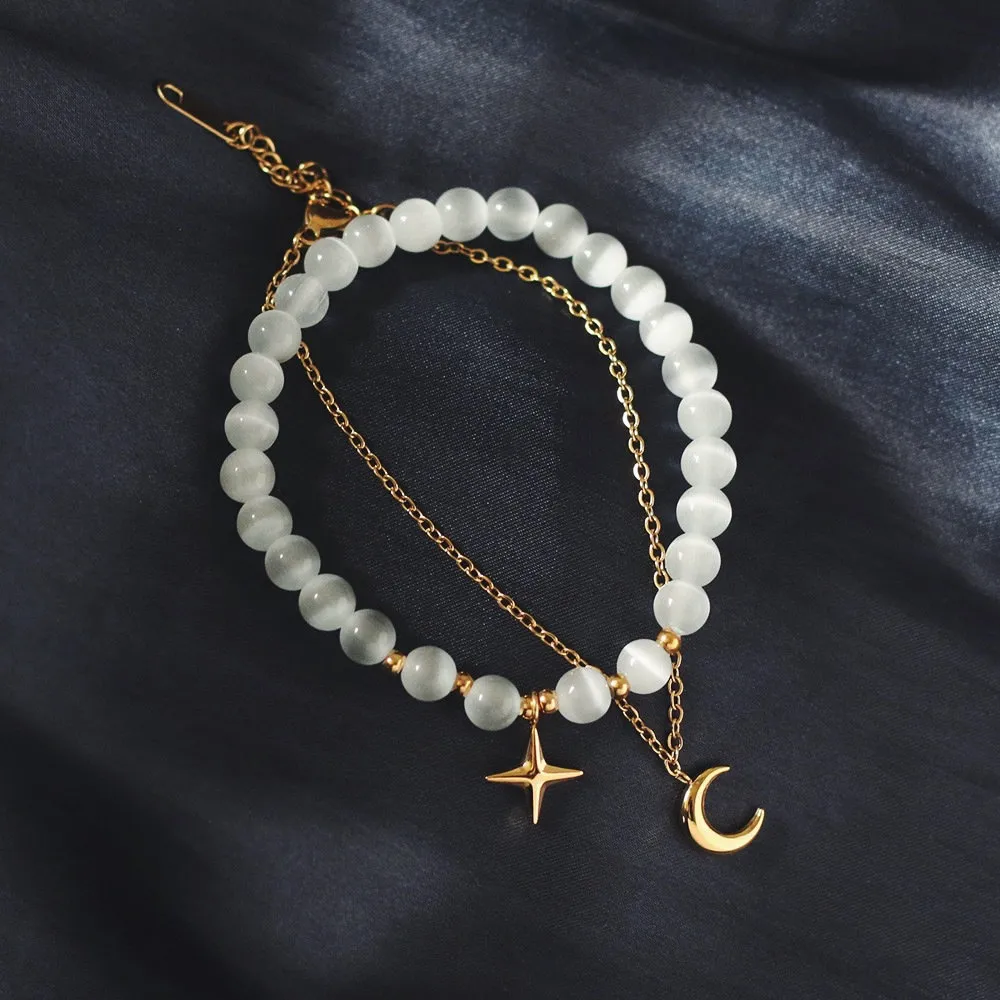 moon and star bead lucky bracelet