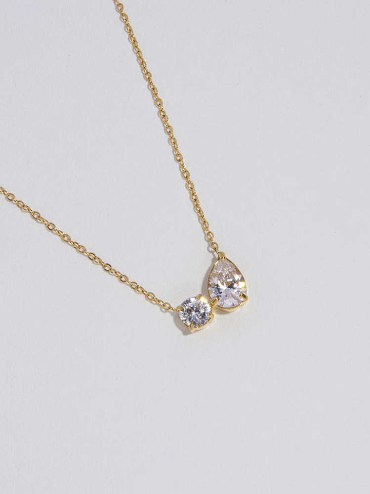 Affordable Luxury 18K Gold-Plated Teardrop Double Zircon Necklace chocker chain