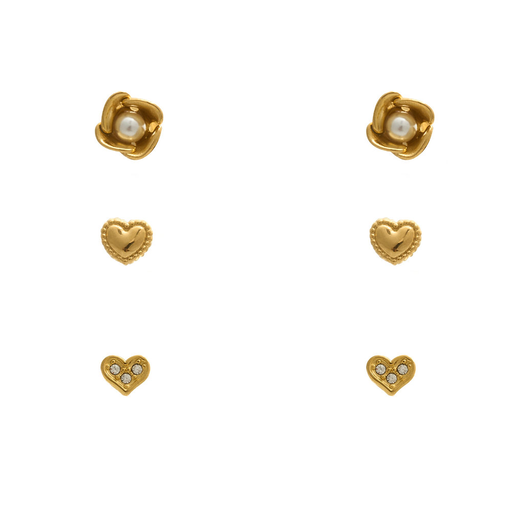 mini flower and heart stud 3 pairs one set