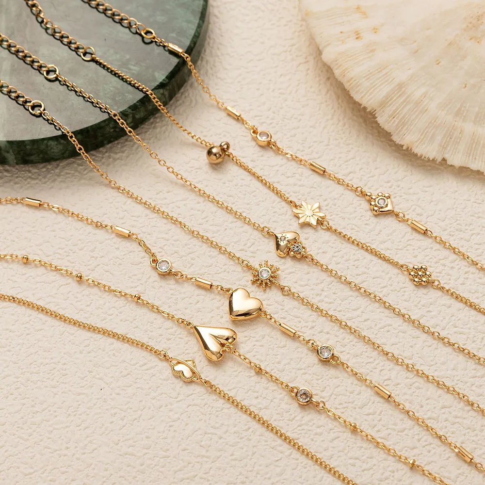 Adjustable Heart sun sta Charm Bracelet – 18K Gold Vacuum-Plated Stainless Steel