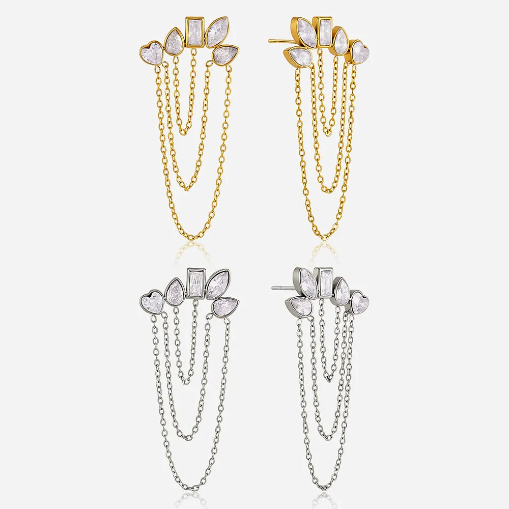 316L Stainless Steel CZ Tassel Earrings Wholesale | Waterproof PVD Gold Earrings