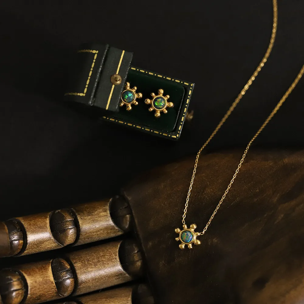 sun flower opal necklace and earrings