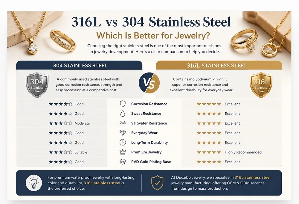 316L stainless steel jewelry manufacturer - 304 vs 316L comparison chart by Ducaibo