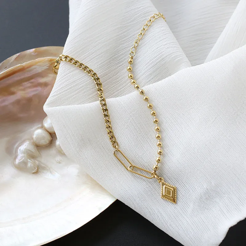Rhombus pendant bead mix chain bracelet