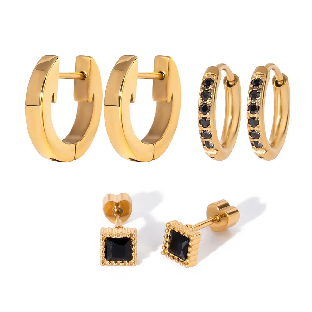 stack earrings black CZ Choop earrings square stud earrings