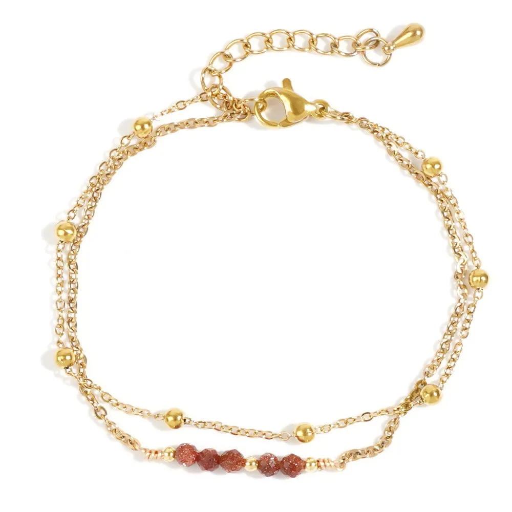 Bohemian Double-Layer Natural Stone Beaded Bracelet – Custom Logo | 16+5cm Adjus