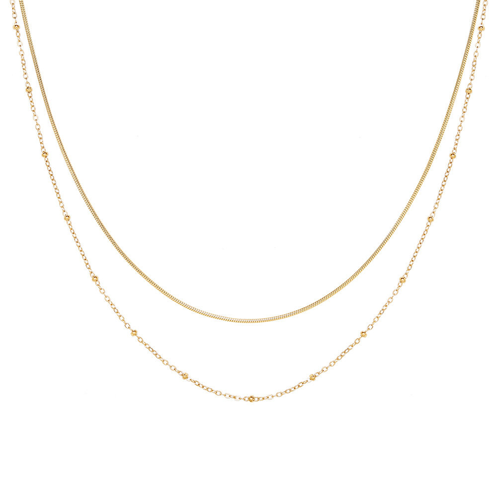 bean chain and bone  chain two layer necklace