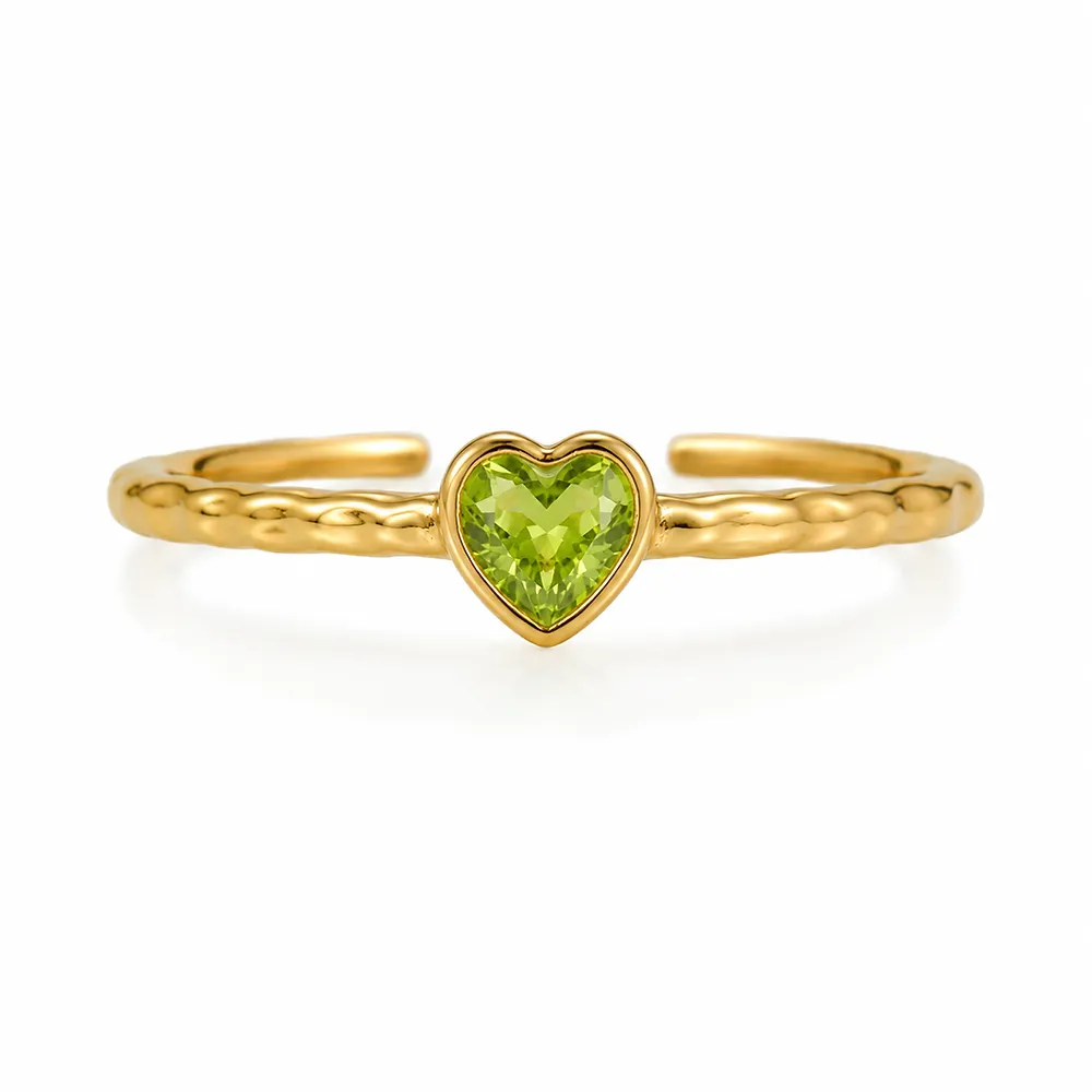 Organic Heart gemstone peridot Open Ring | 316L Stainless Steel OEM Manufacturer