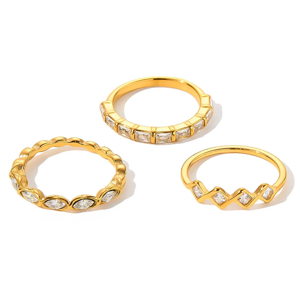 Minimalist Geometric Zircon Rings | 316L Stainless Steel OEM Jewelry
