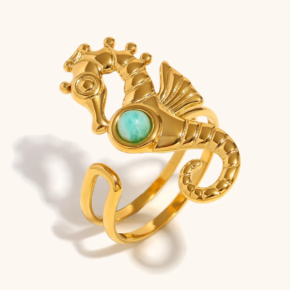 Chic Seahorse Ring with Natural & Synthetic Gemstones – Creative & Unique Design