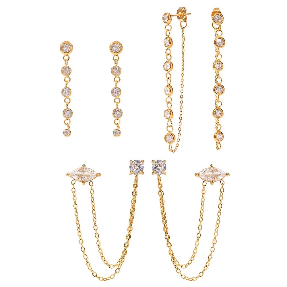 Dangling cubic zirconia stud earrings chaincz earrings