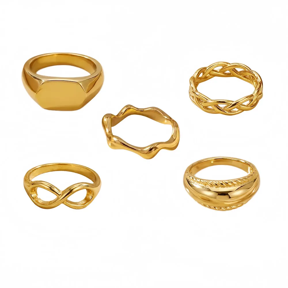 Hollow Woven Gold Stacking Rings | Light Luxury Thin Band Pinky Rings | Daily