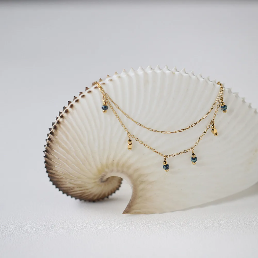 double layer blue bead necklace