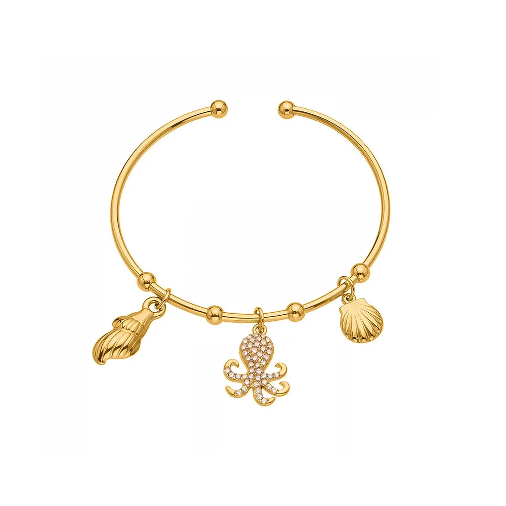 Stainless Steel Ocean Charm Cuff Bracelet Shell and Octopus Jewelry Wholesale