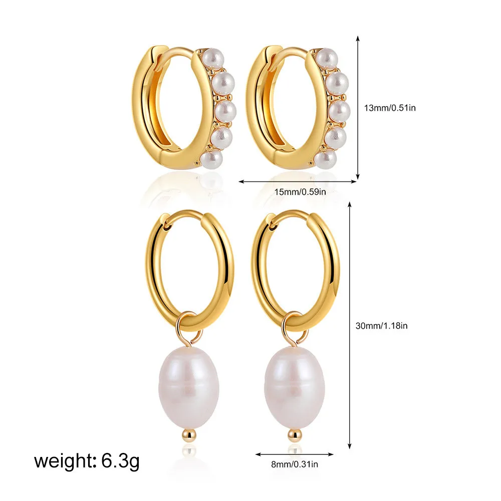 Stack pearl earrings hoop earrings huggie earrings