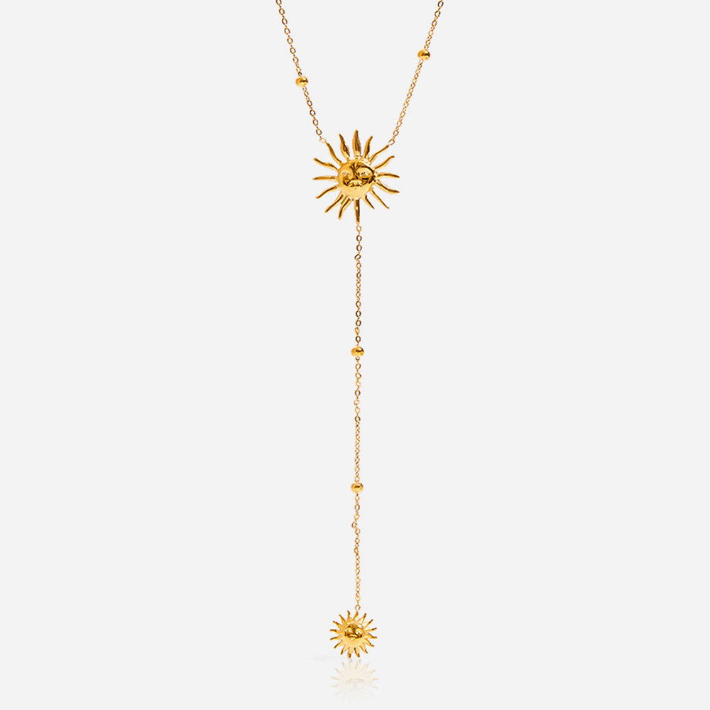 316L Stainless Steel Sun Pendant Lariat Necklace | 18K PVD Gold OEM