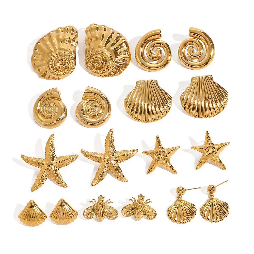 316L Stainless Steel Starfish Stud Earrings | 18K PVD Gold OEM Jewelry