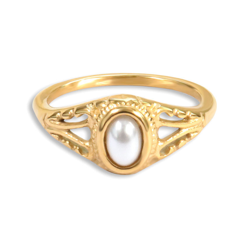 Floral Design Freshwater Pearl Ring | 18K Gold Plated Stainless Steel Jewelry