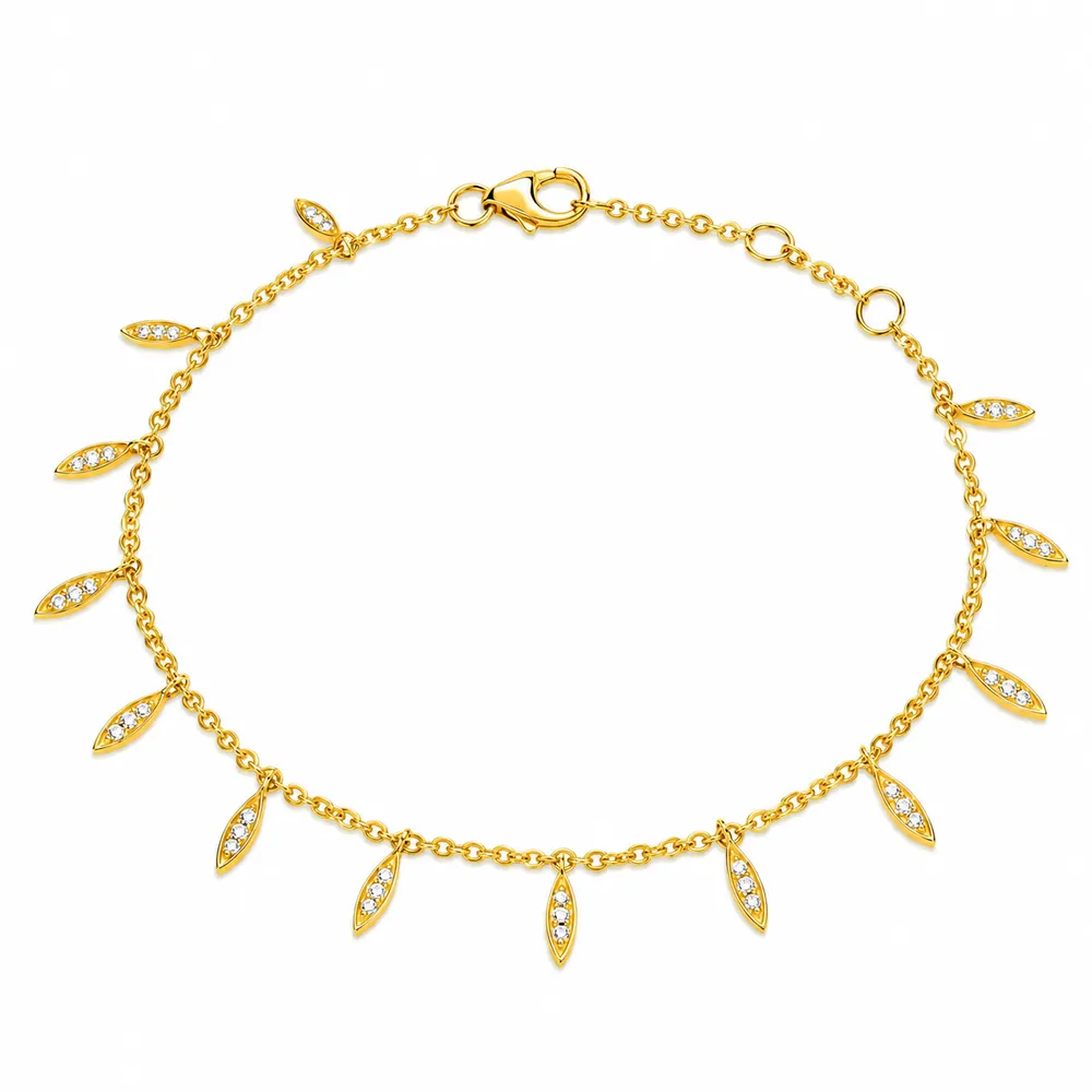 Dainty Gold Leaf Charm Bracelet with Dangling Pendants | Custom 316L Stainless Steel Jewelry OEM ODM