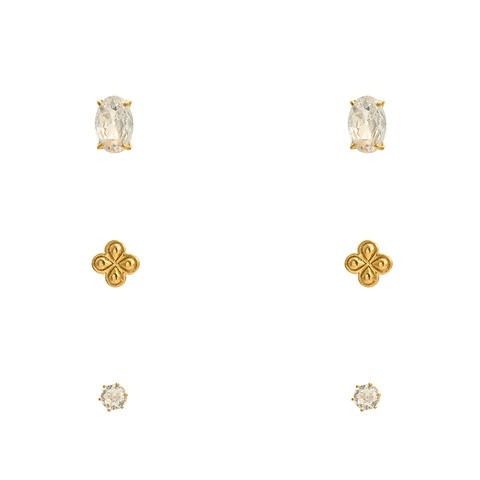 Oval shinny stud roundcz stud mini flower stud