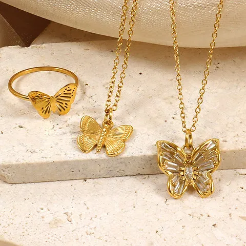 Custom Rose Butterfly Pendant Necklace | Titanium Steel Pendant Necklace