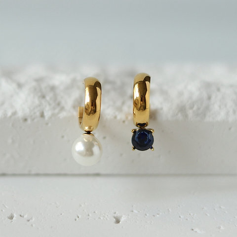 Blue diamond CZ pearl earrings