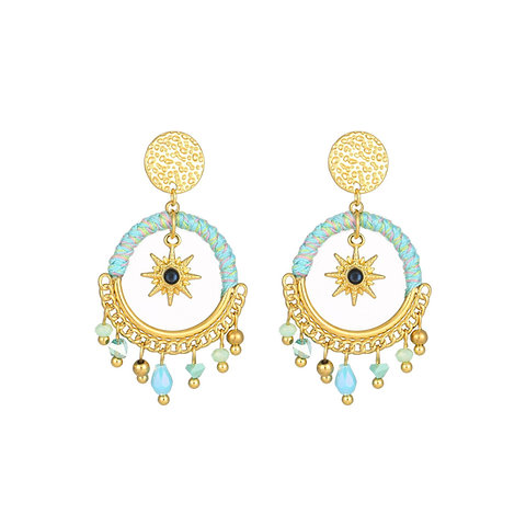 Handmade braide cord crystal dangling earrings