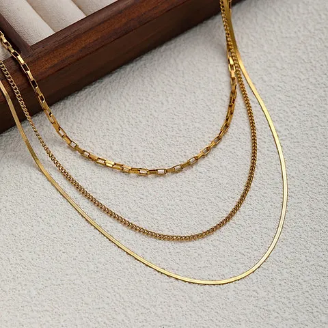 Triple layer dainty snake chain necklace