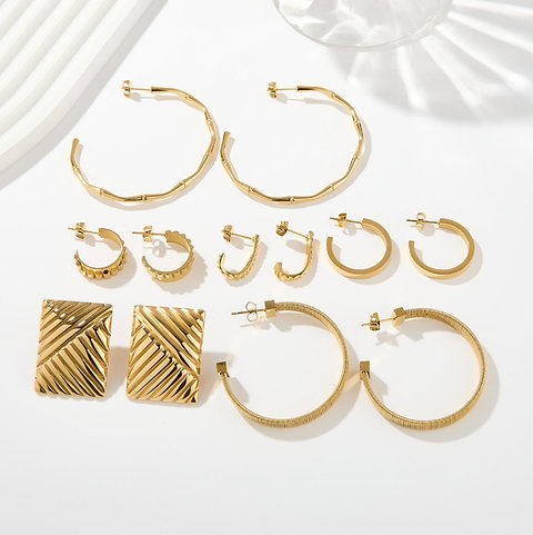 Vintage-Inspired Statement Earring Set – Multi-Style Gold studs