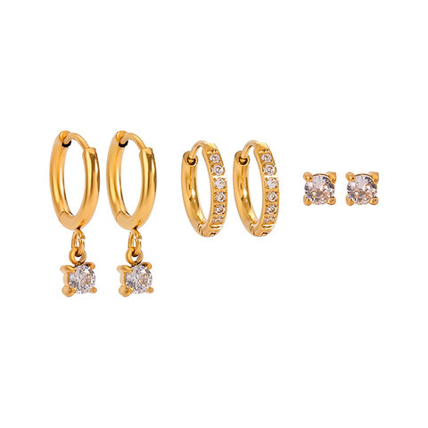 stack earrings 3 pairs one set round cubic zirconia hoop earrings mini cz hoop