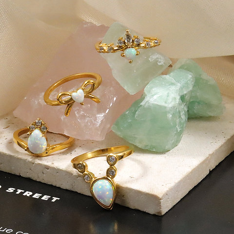 Trendy and Stylish 316 Stainless Steel Opal Teardrop Ring – Hypoallergenic