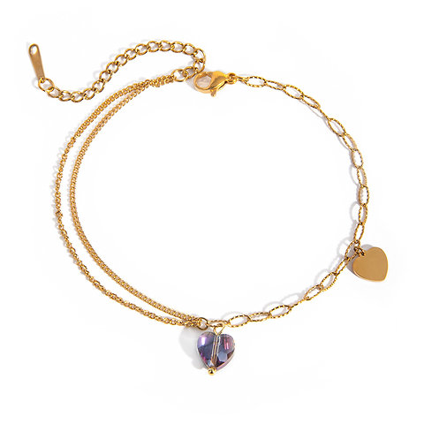heart double layer anklet custom stainless steel bracelet