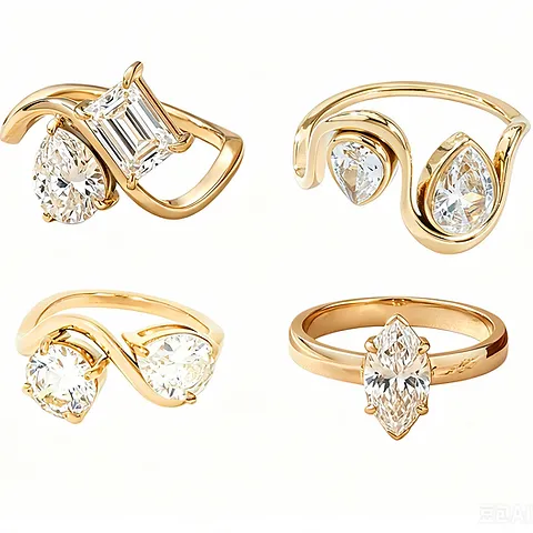 316L Stainless Steel Zircon Crossover Ring | 18K PVD Gold OEM Jewelry